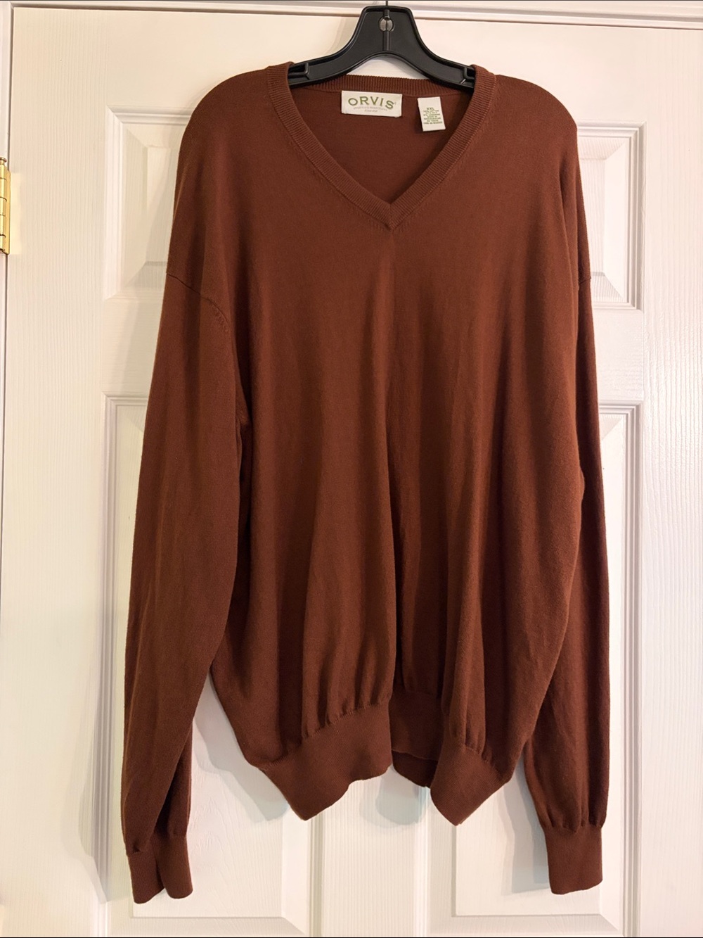 Vintage Orvis Men's Rust-Color V-Neck Long Sleeve Cotton Blend Sweater Size XXL